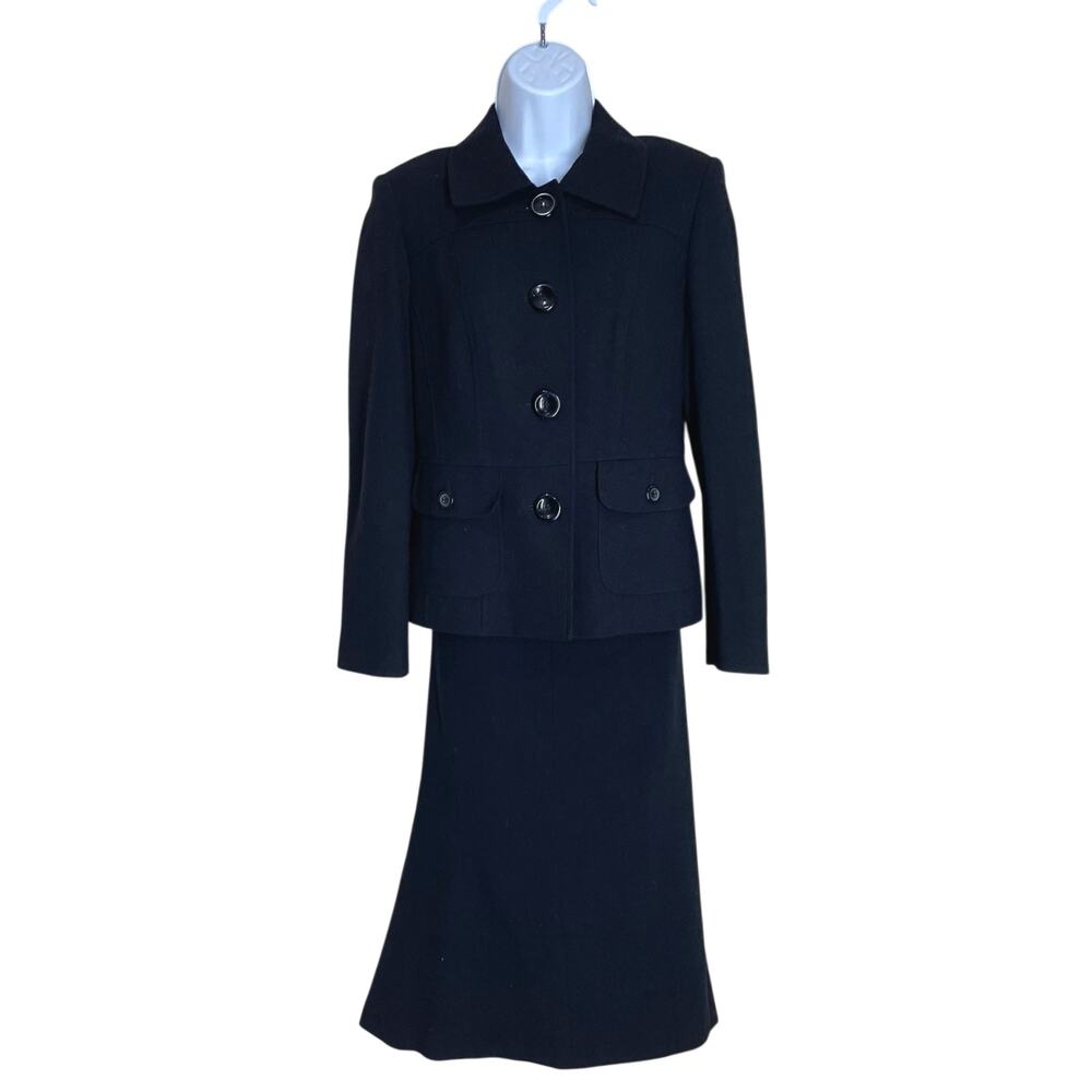 Vintage Talbots Skirt Suit Sz 4 & 6 Wool Midi Modest Office Classic Button Black